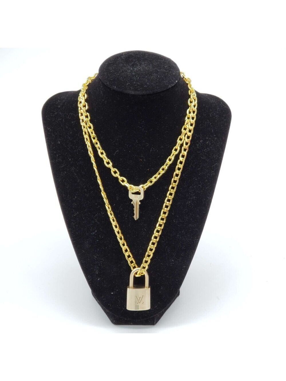 Authentic Louis Vuitton Lock & Key w/ 18k Gold Plated Chain Necklace